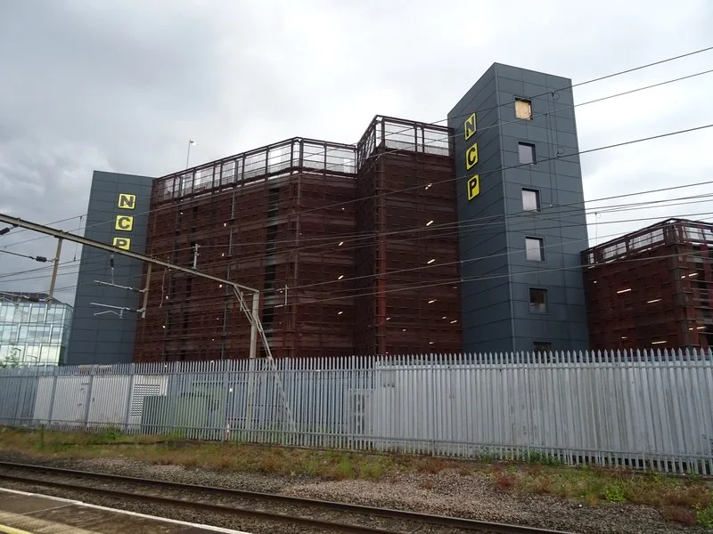 The NCP multi-storey at Stockport Exchange, seen from the station